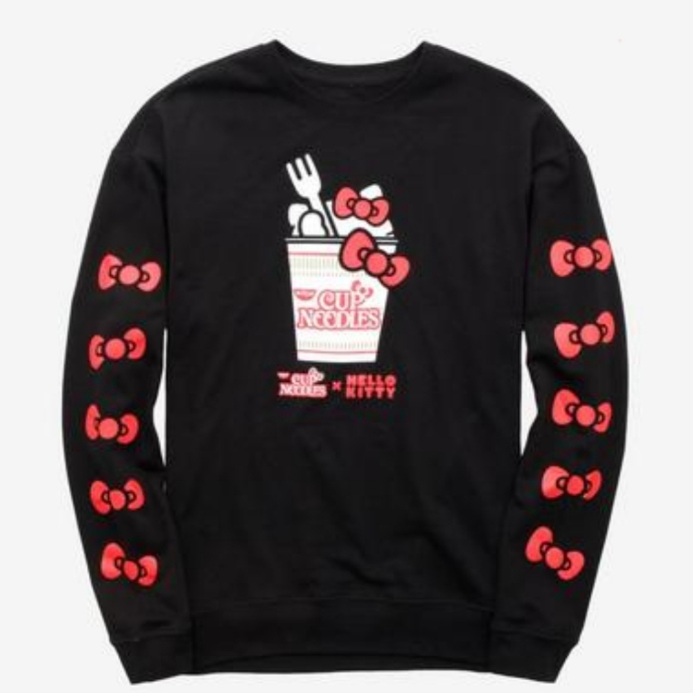 Hello Kitty x Nissin Cup Noodles Sweatshirt Bows Ramen Womens Size M Black
